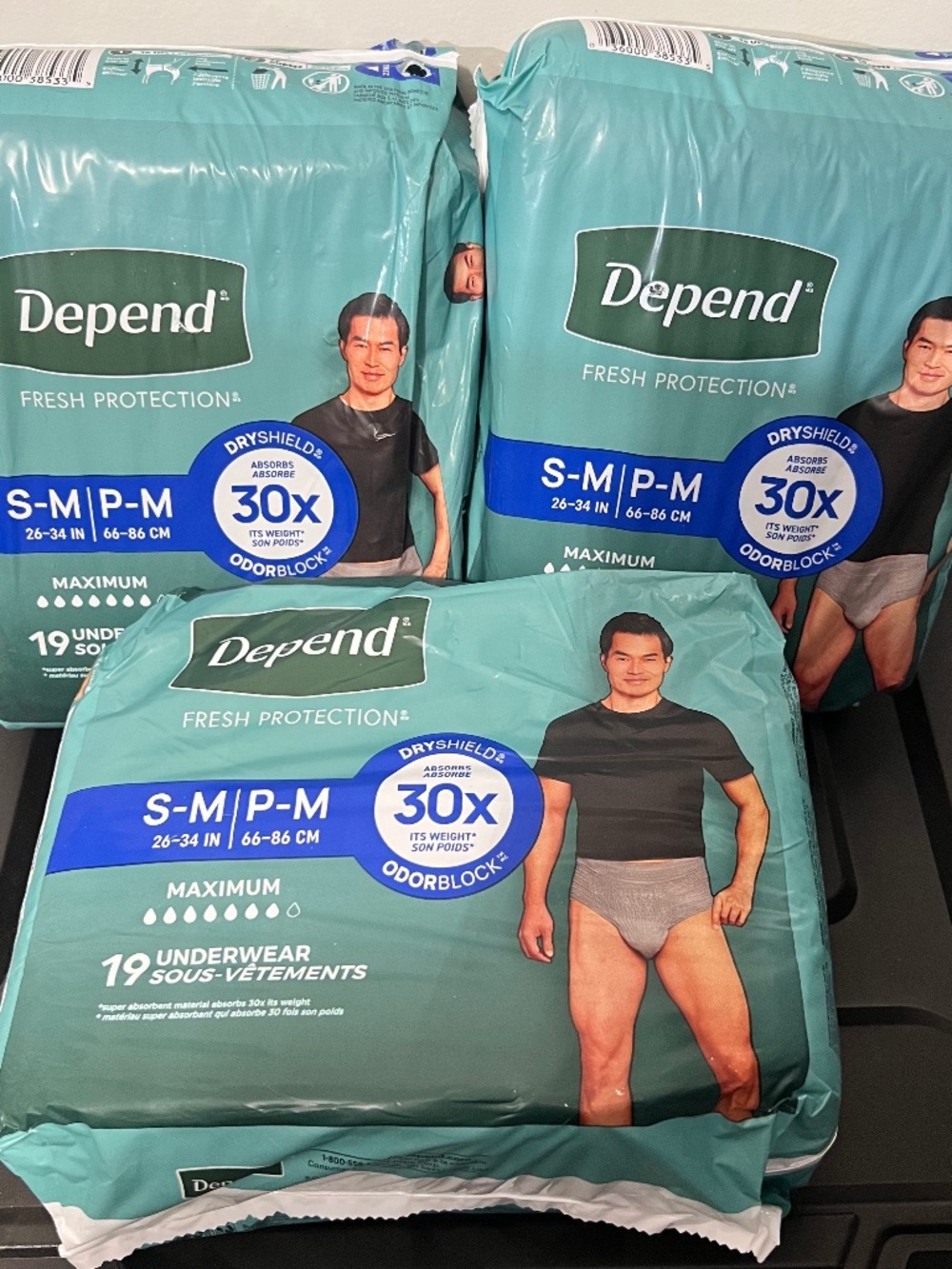 DEPEND Male Men's Adult Incontinence Underwear Small/Medium Bundle of 3